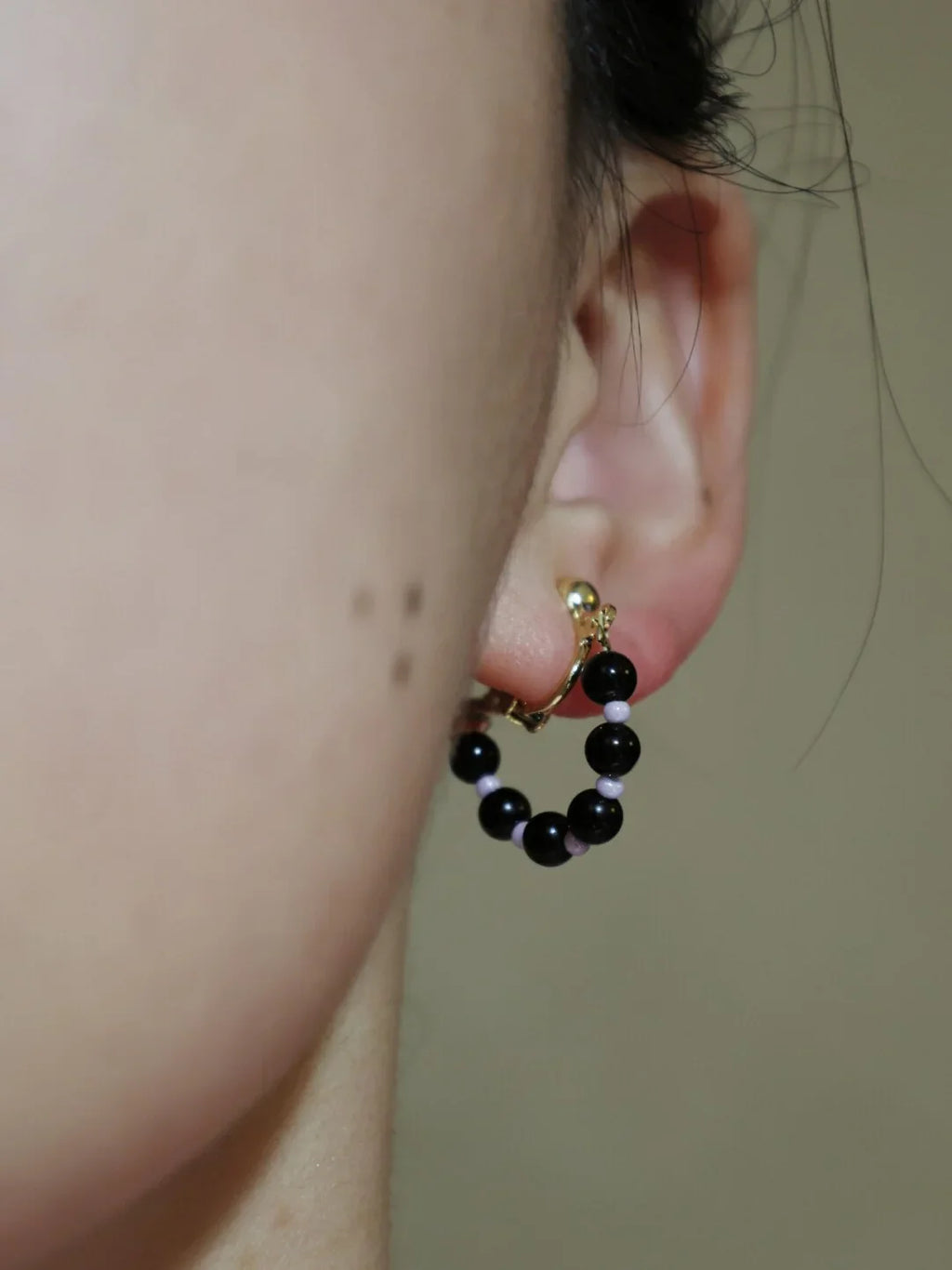 Handmade Summer Light Purple Asymmetrical Earrings,Short Black Pair,Lumivault.