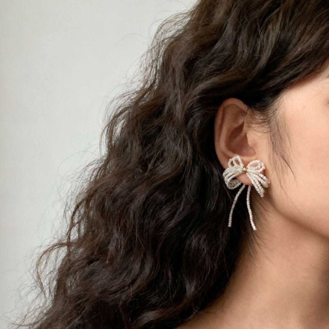 Handmade Glass Seed Beads Bow Earrings,Lumivault.