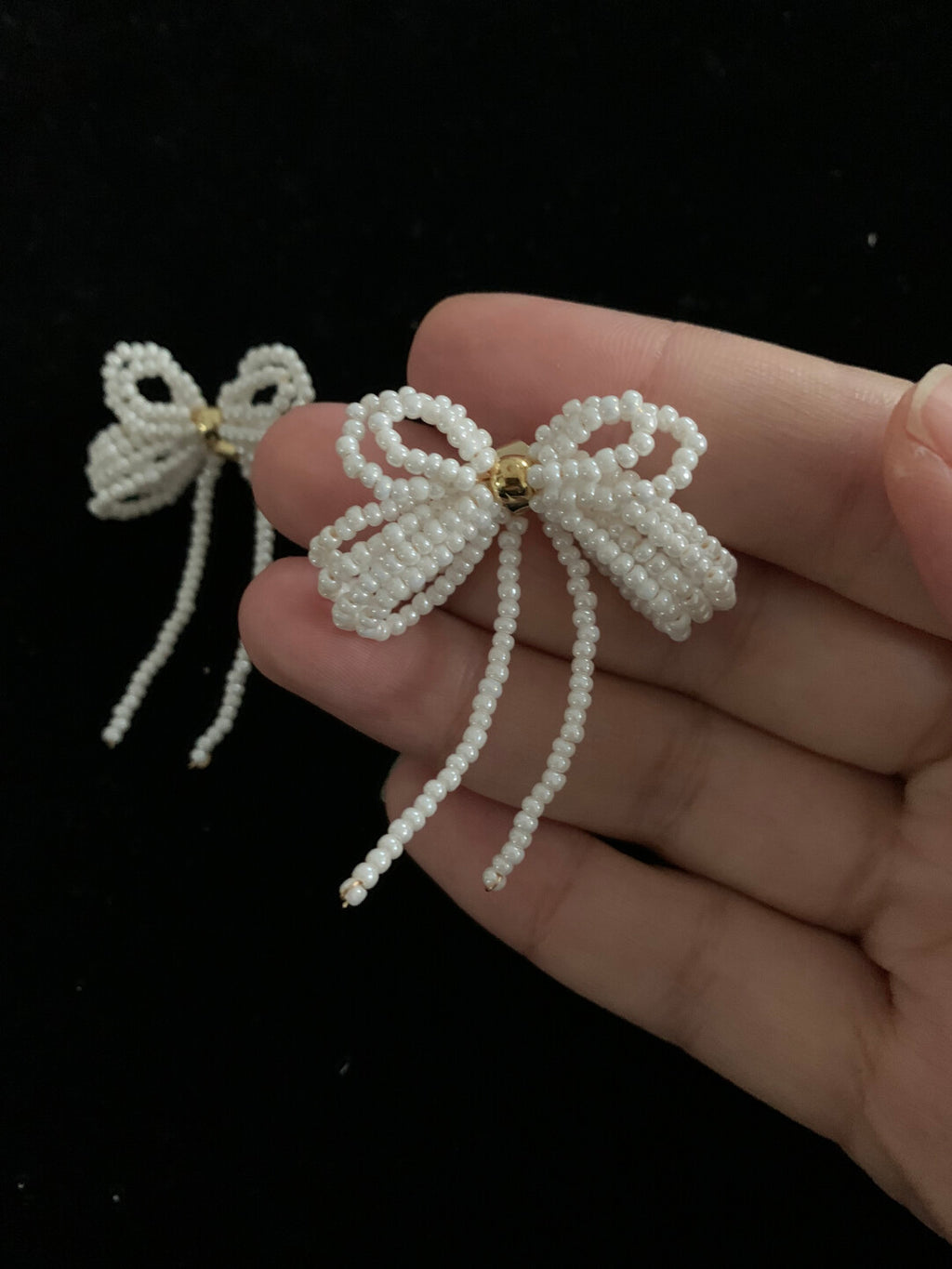 Handmade Glass Seed Beads Bow Earrings,Lumivault.