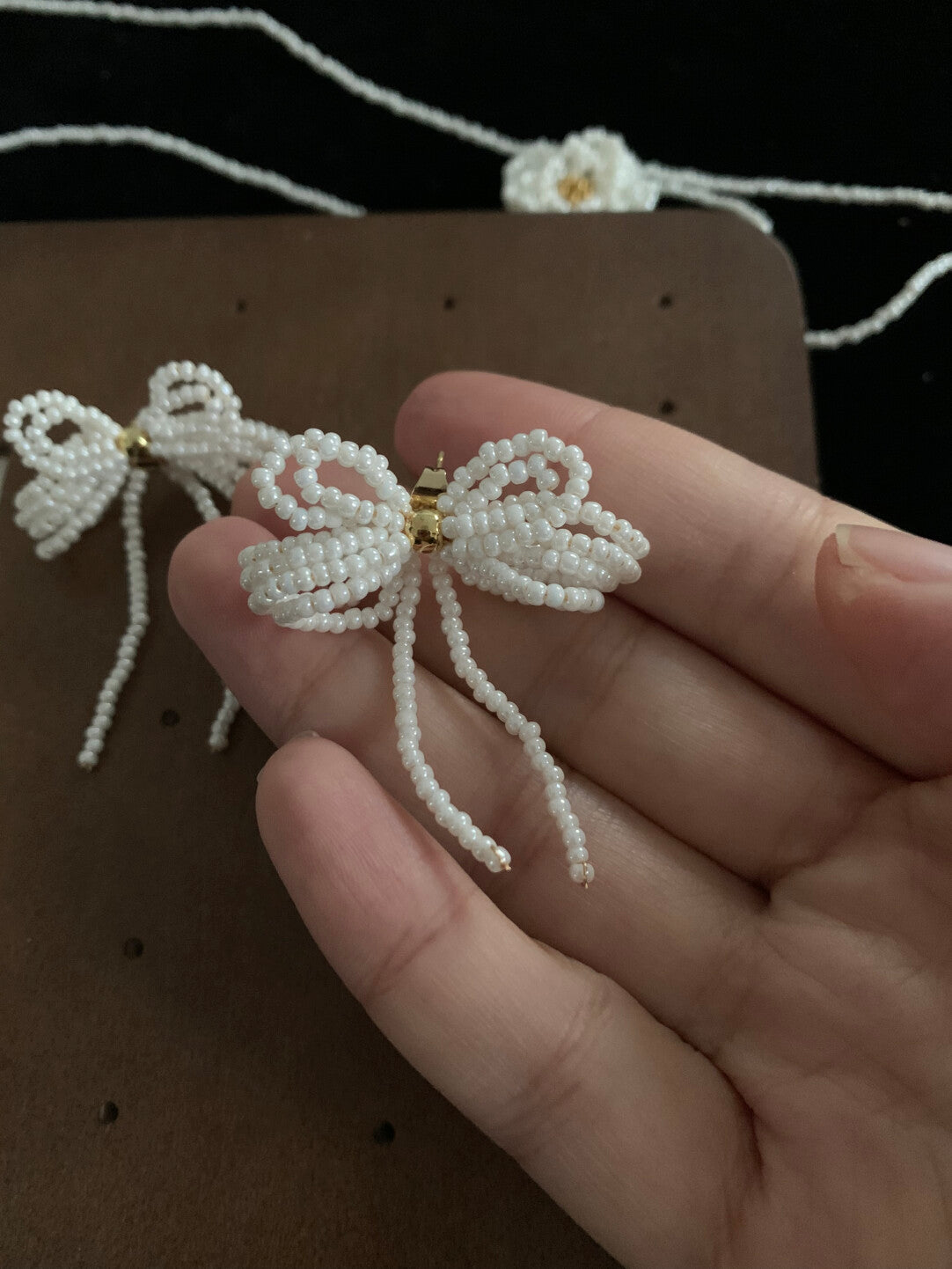 Handmade Glass Seed Beads Bow Earrings,Lumivault.