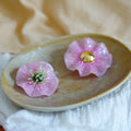 Handmade Pink Flower MIYUKI Beaded Earrings,Small Stud Earrings (about 4 cm) / Green Stamen,Lumivault.