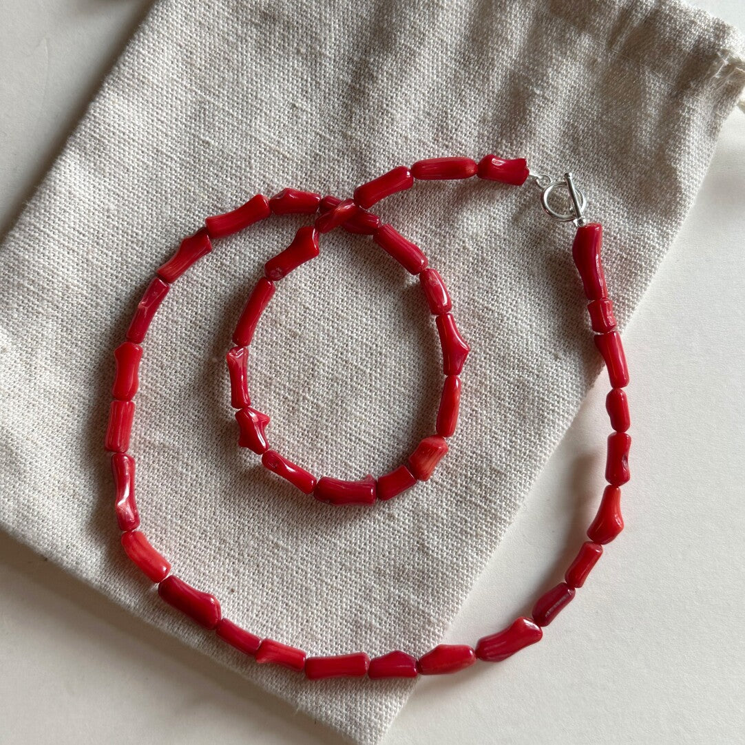 「Chinoiserie」Red Coral 925 Sterling Silver Necklace,Lumivault.