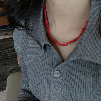 「Chinoiserie」Red Coral 925 Sterling Silver Necklace - Lumivault