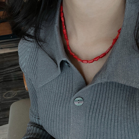 「Chinoiserie」Red Coral 925 Sterling Silver Necklace - Lumivault