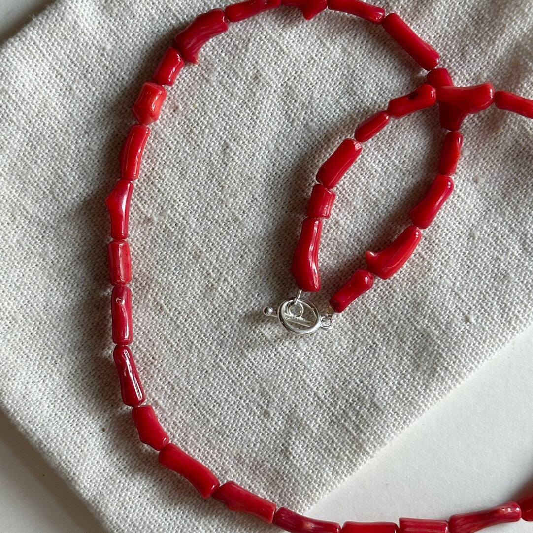 「Chinoiserie」Red Coral 925 Sterling Silver Necklace,Lumivault.