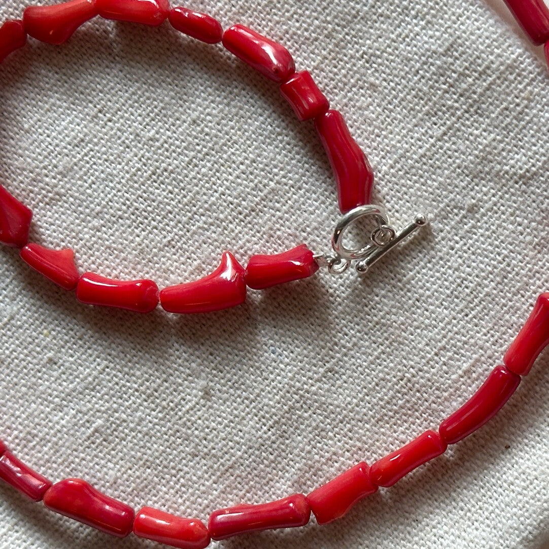 「Chinoiserie」Red Coral 925 Sterling Silver Necklace,Lumivault.