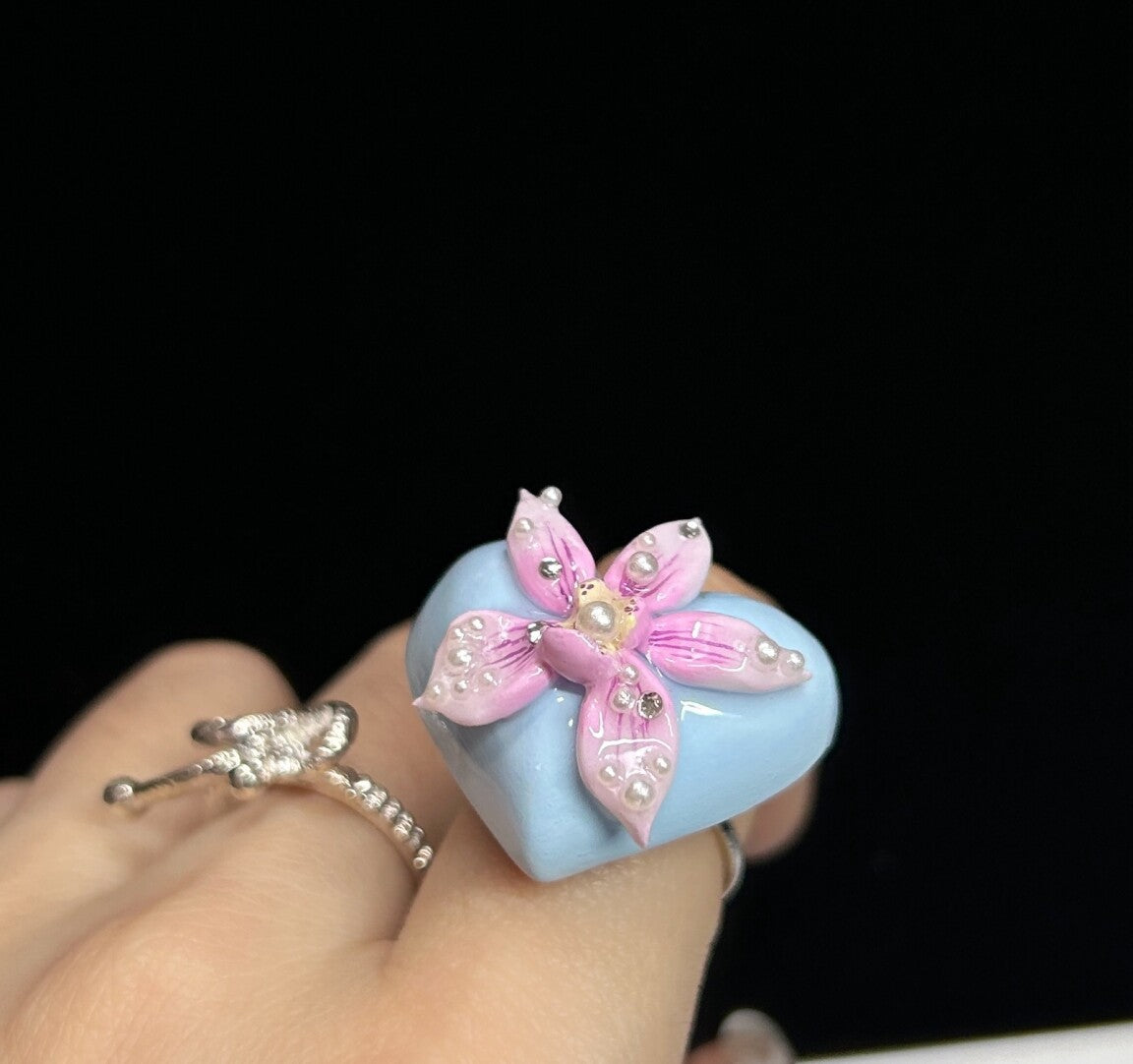 Heart Lily Orchid Ring,Blue,Lumivault.