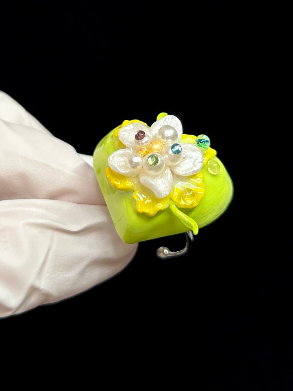Heart Lily Orchid Ring,Green,Lumivault.