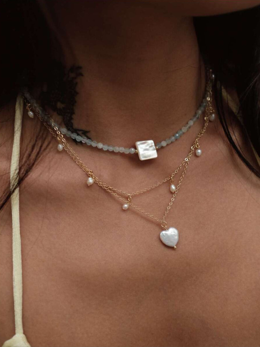 Heart Pearl Stacking Necklace,Lumivault.