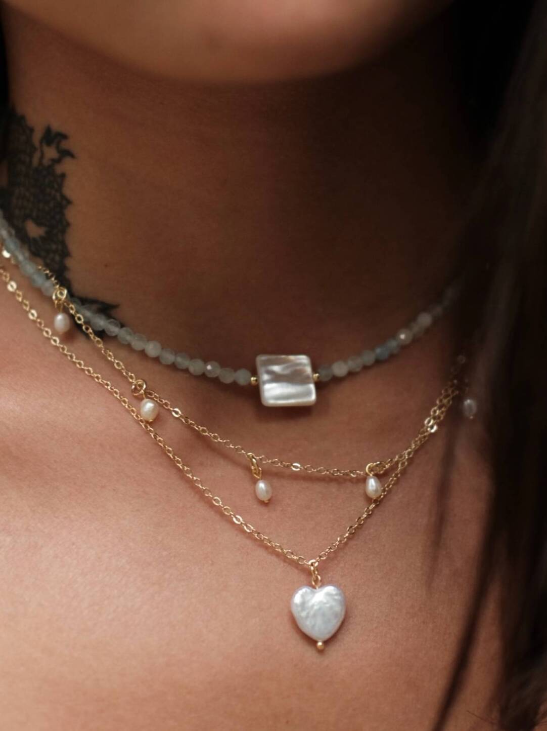 Heart Pearl Stacking Necklace,Lumivault.