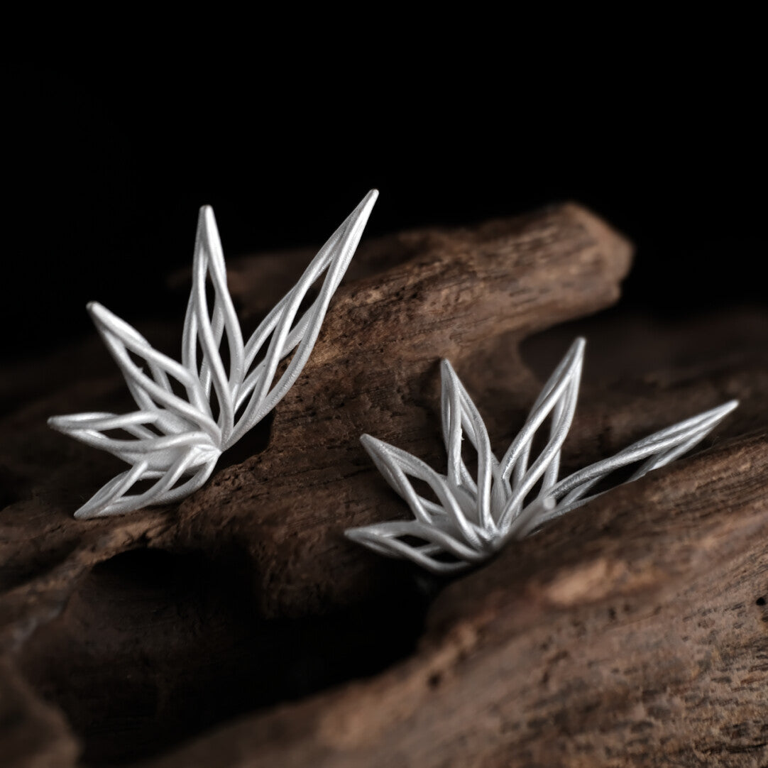 Hollow Bamboo Silver Earrings,A Pair / Studs,Lumivault.