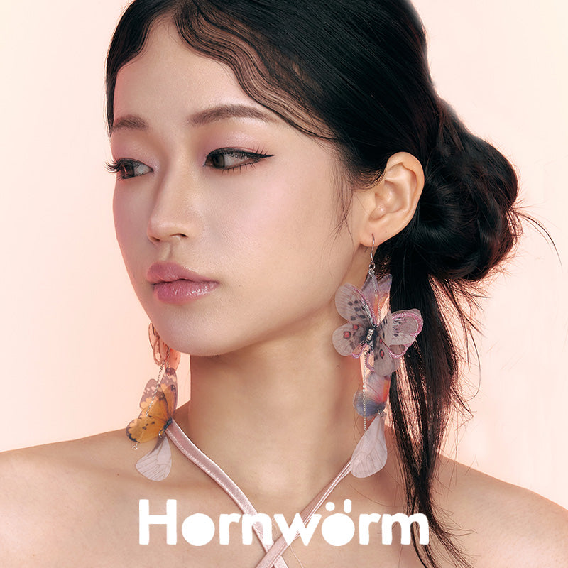 Hornworm Butterfly Embroidered Asymmetrical Earrings,Lumivault.