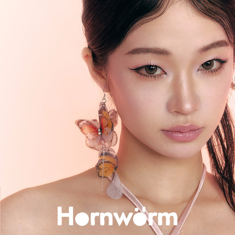 Hornworm Butterfly Embroidered Asymmetrical Earrings,Lumivault.