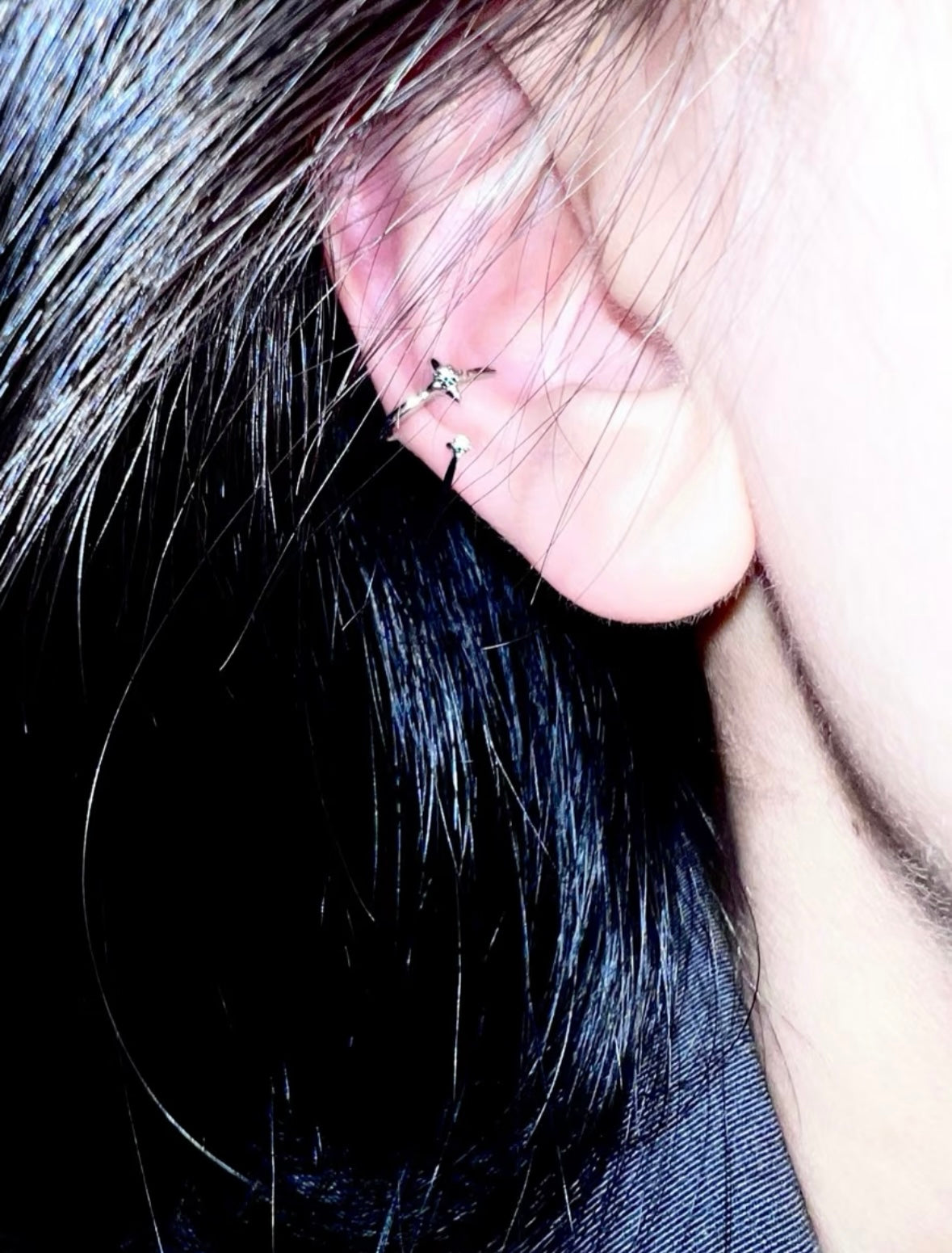 Galaxy Four Pointed Star Earrings,Asteroid Ear Cuff  (Single),Lumivault.