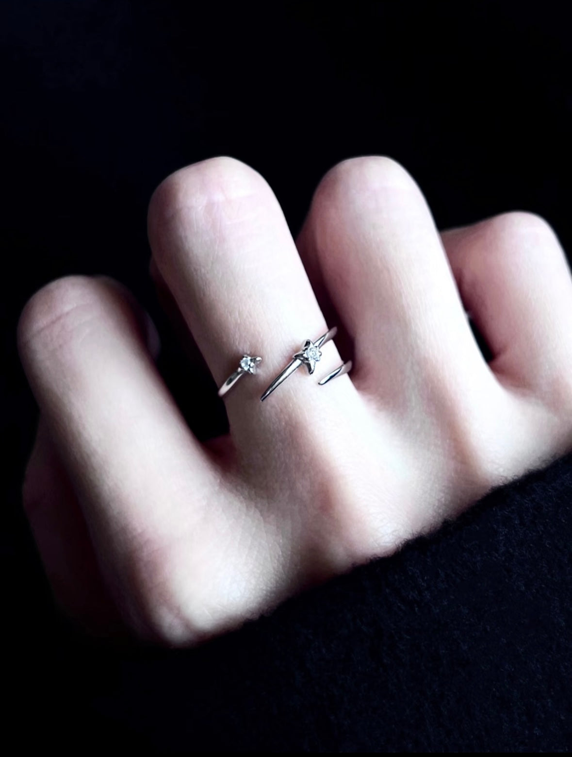 Galaxy Four Pointed Star Ring,Three Track Pinky Ring,Lumivault.