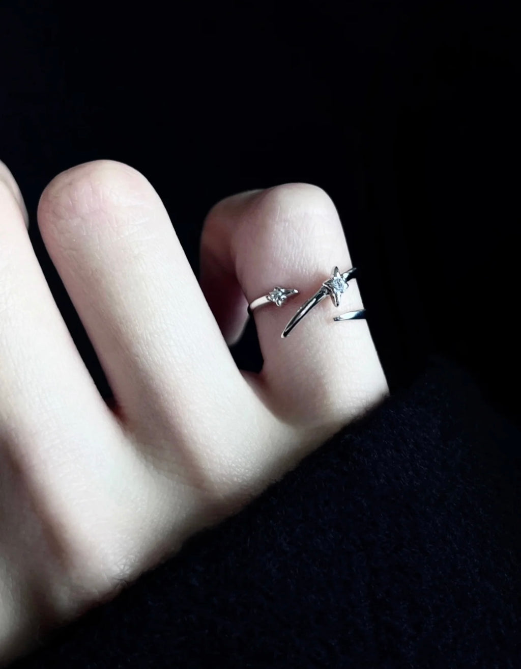 Galaxy Four Pointed Star Ring,Three Track Ring (54mm),Lumivault.
