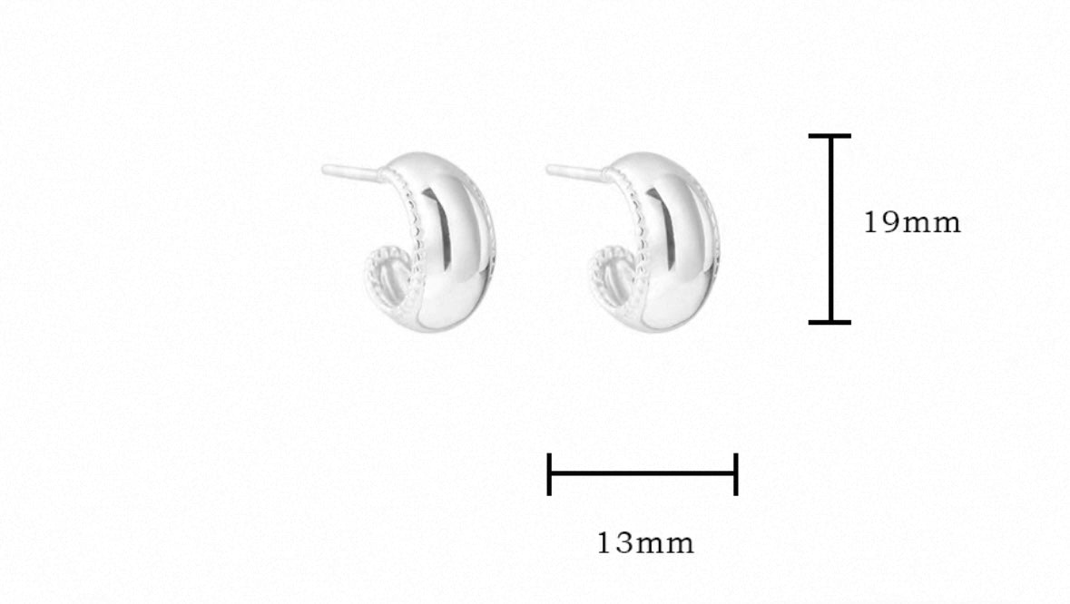 C-Shaped Polished Silver Earrings,Lumivault.