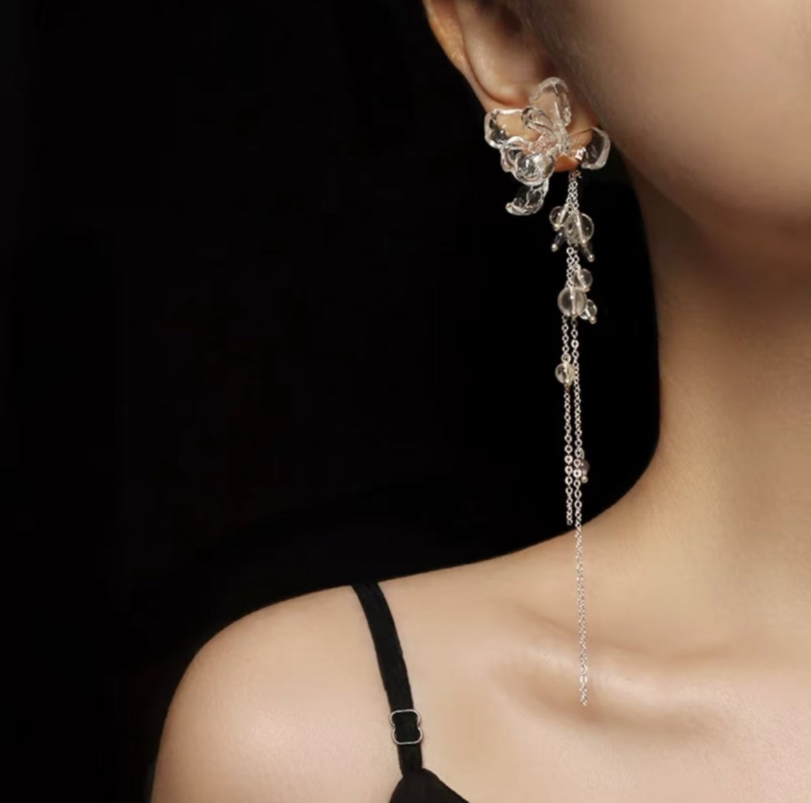 Magnolia Tassel Earrings,Transparent / Studs (Tassel can be removale),Lumivault.