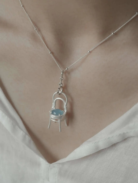 Chair Blue Agate Silver Necklace - Lumivault