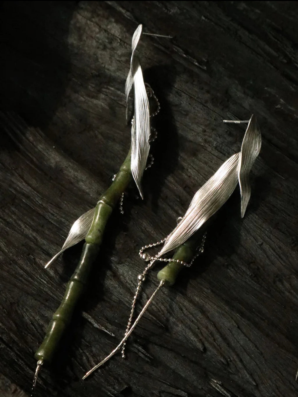 Bamboo Shadow Silver Earrings,Peridot,Lumivault.