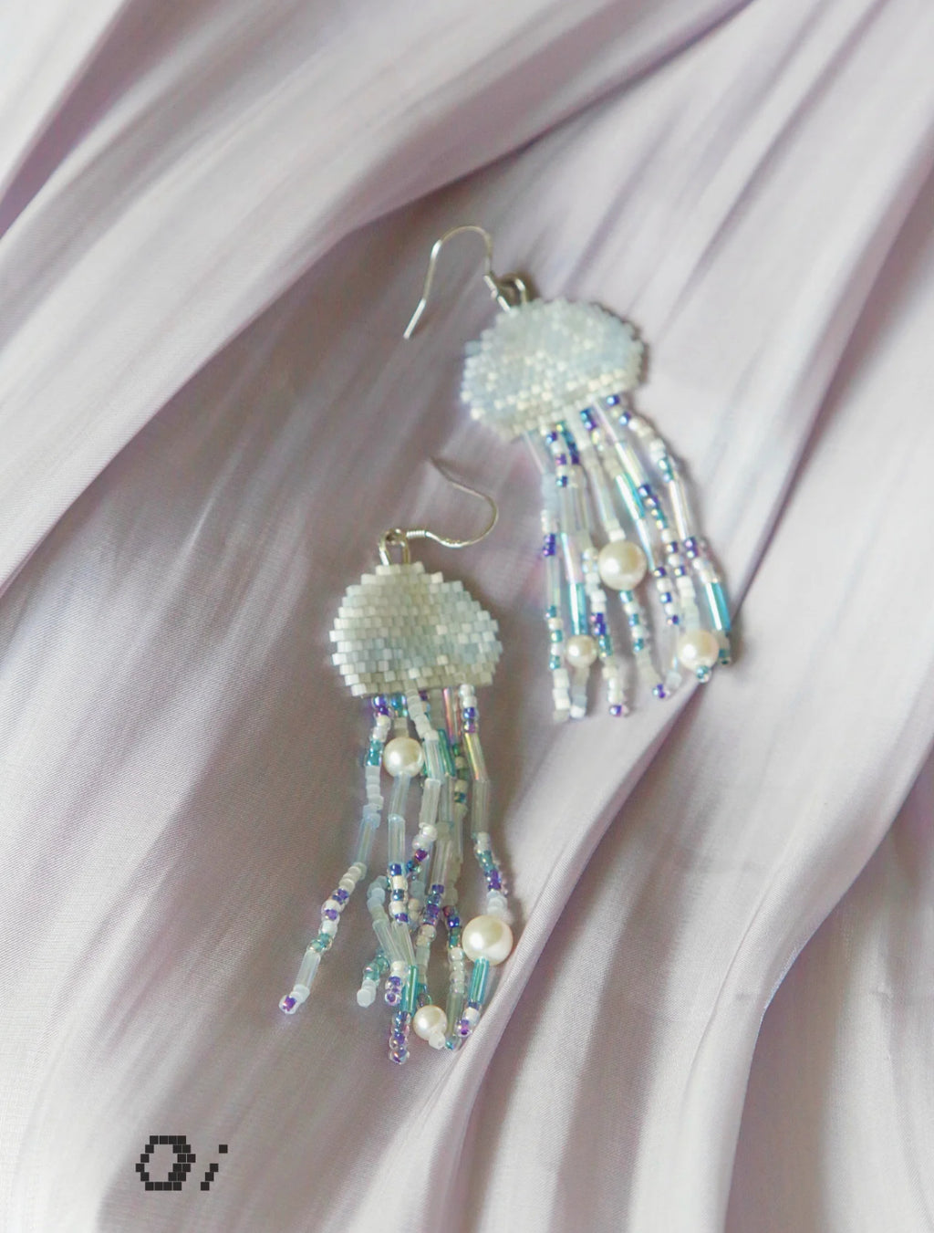Jellyfish MIYUKI Beaded Earrings,Clips / Blue,Lumivault.