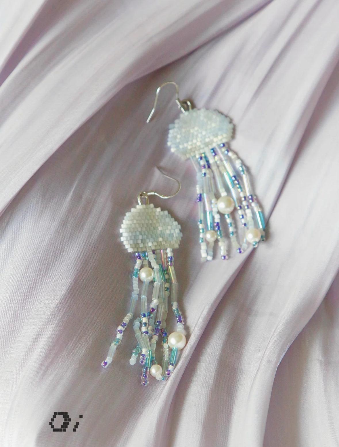 Jellyfish MIYUKI Beaded Earrings,Clips / Blue,Lumivault.