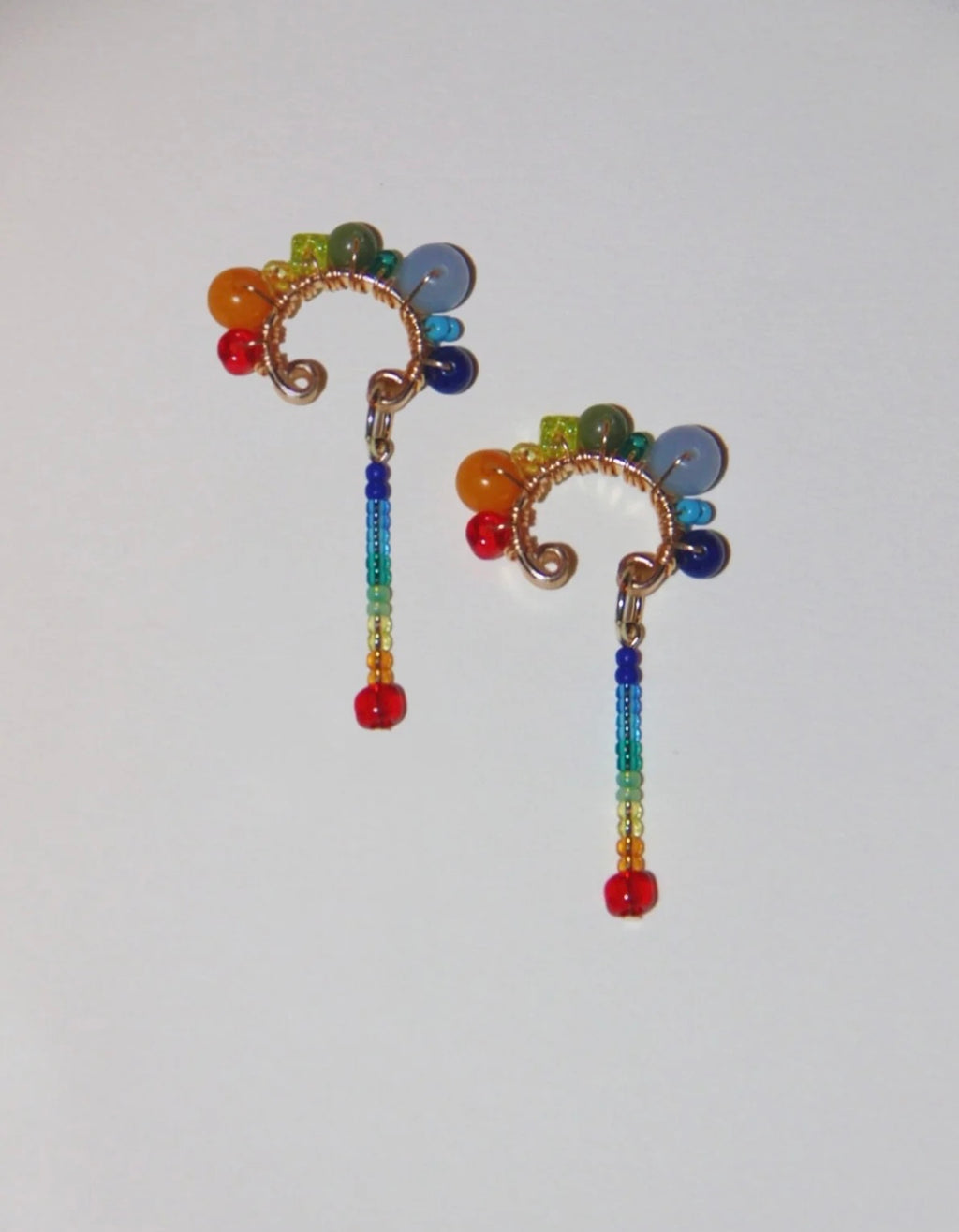 Funny Rainbow Beaded Asymmetry Earrings,A Pair of Ear Cuffs,Lumivault.