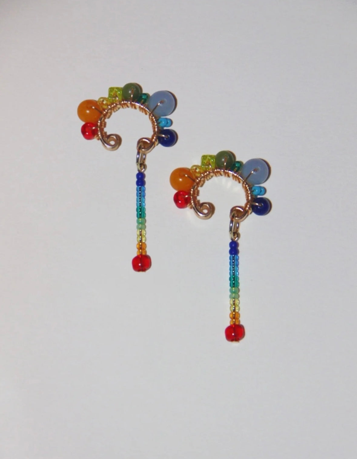 Funny Rainbow Beaded Asymmetry Earrings,A Pair of Ear Cuffs,Lumivault.