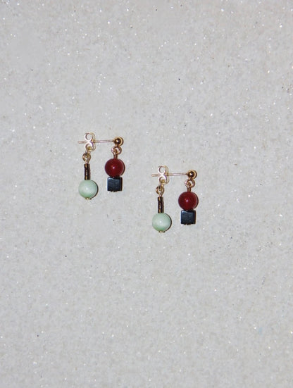 Chinoiserie Onyx Beaded Asymmetry Drop Earrings