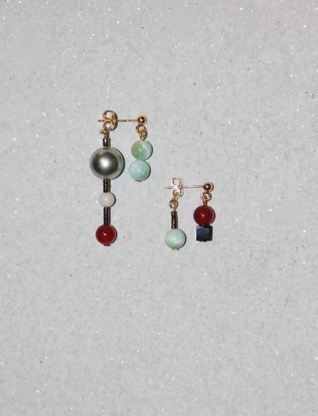 Chinoiserie Onyx Beaded Asymmetry Drop Earrings,Lumivault.