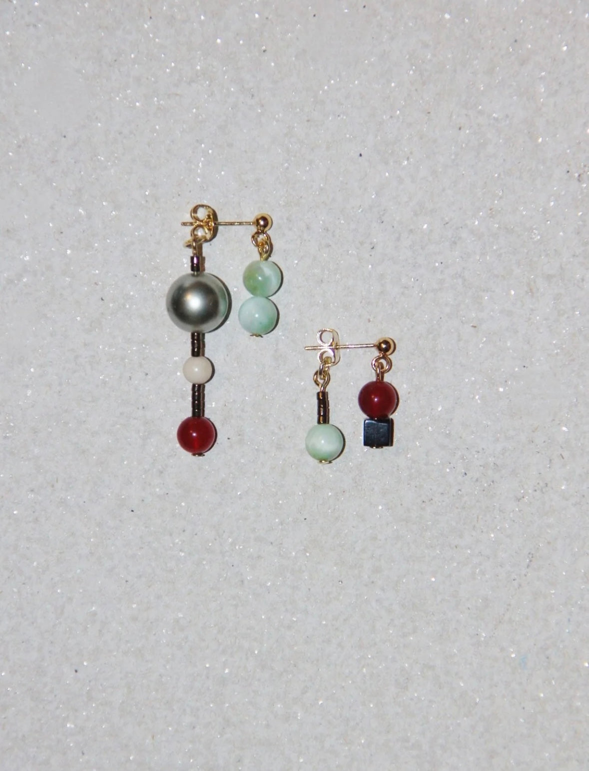 Chinoiserie Onyx Beaded Asymmetry Drop Earrings,Lumivault.