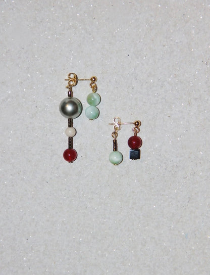 Chinoiserie Onyx Beaded Asymmetry Drop Earrings