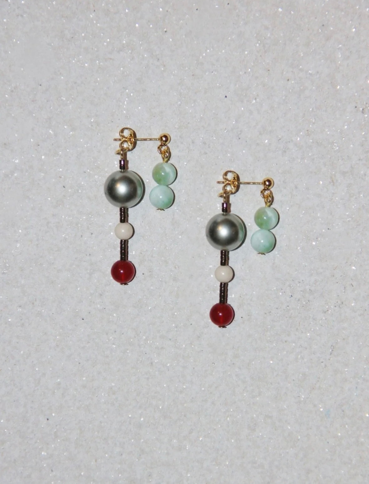 Chinoiserie Onyx Beaded Asymmetry Drop Earrings