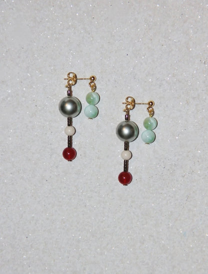 Chinoiserie Onyx Beaded Asymmetry Drop Earrings