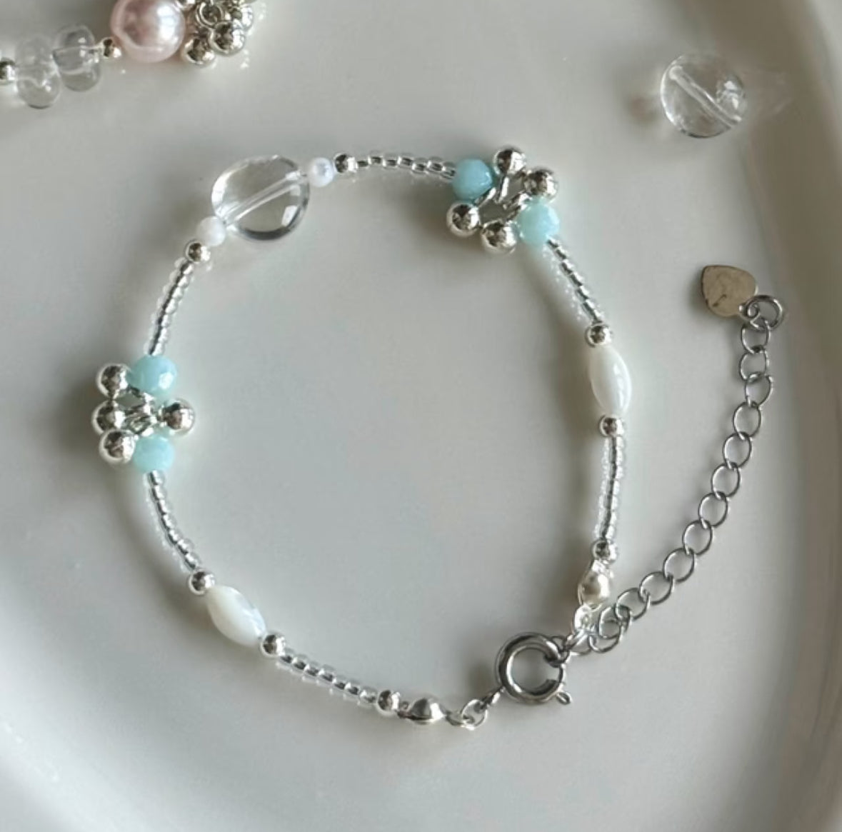 Dozing Afternoon Rock Crystal Vacation Bracelet,Light Blue White Water (Note Wrist Size),Lumivault.