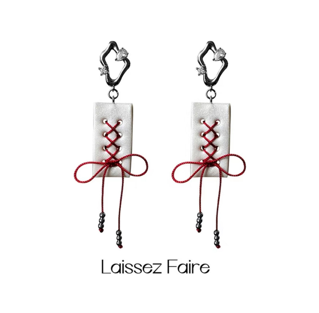 Handmade  Clay Straps Long Earrings,Red / Studs,Lumivault.