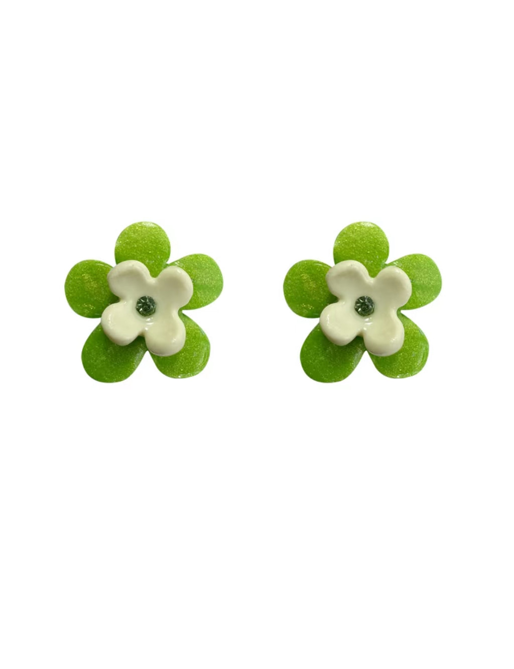 Handmade Clay Mini Cute Flower Earrings,Green,Lumivault.