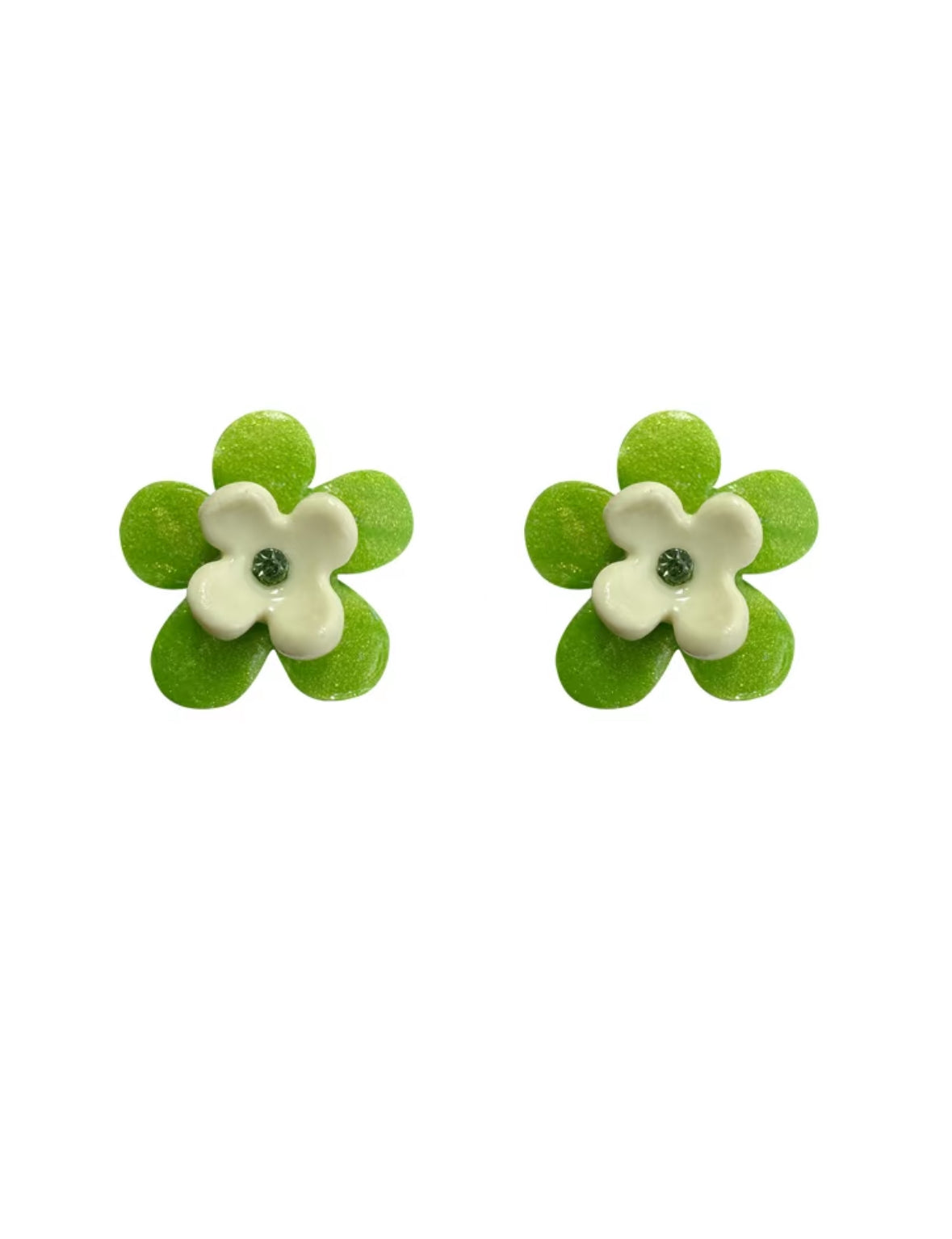 Handmade Clay Mini Cute Flower Earrings,Green,Lumivault.
