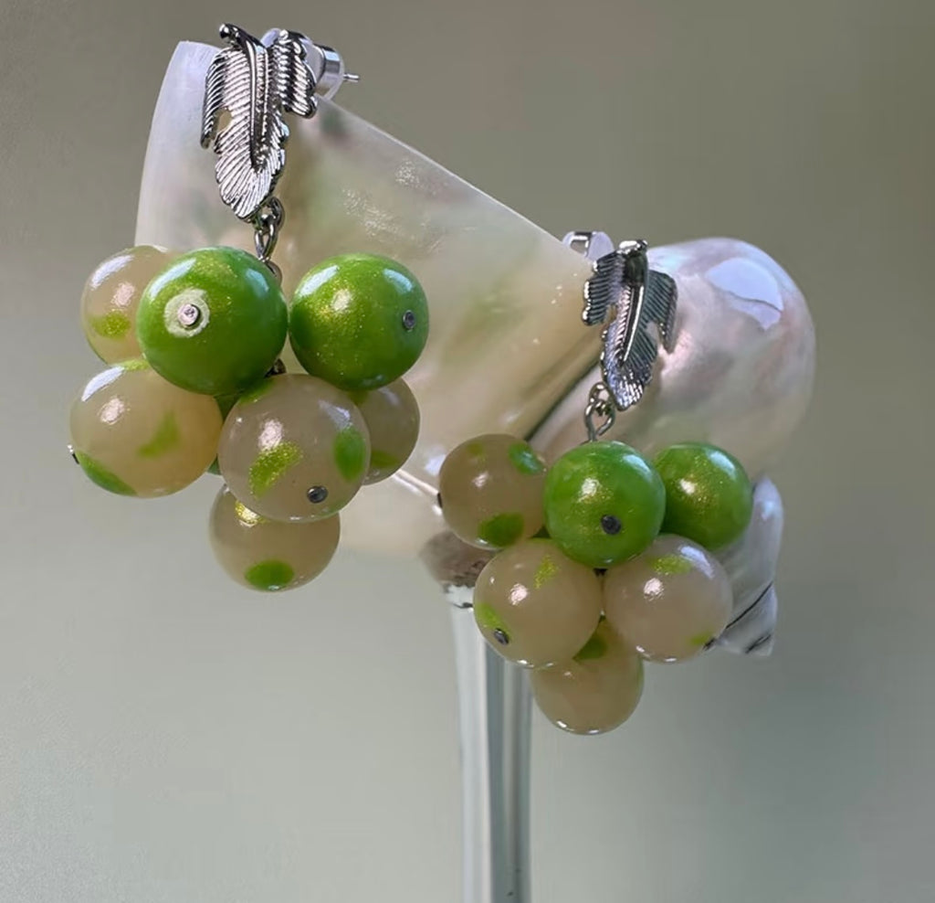 Handmade Clay Grape Earrings,Lumivault.