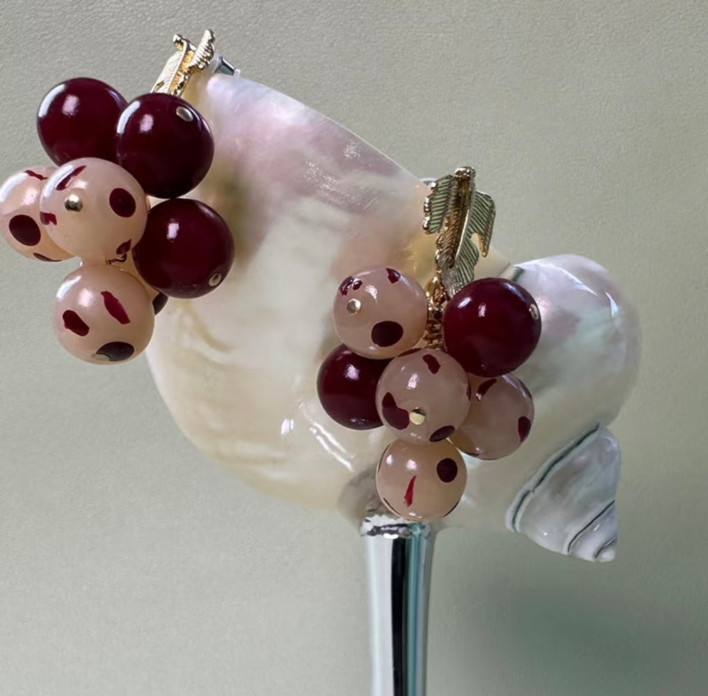 Handmade Clay Grape Earrings,Lumivault.