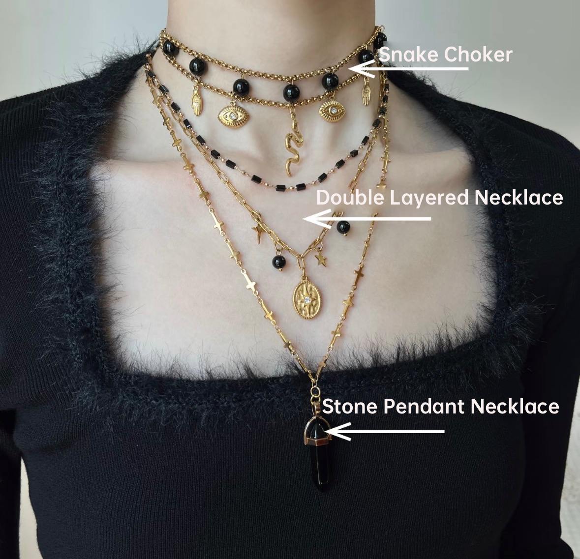 Midnight Sniper Black Gold Snake Layered Necklace,Snake Choker,Lumivault.