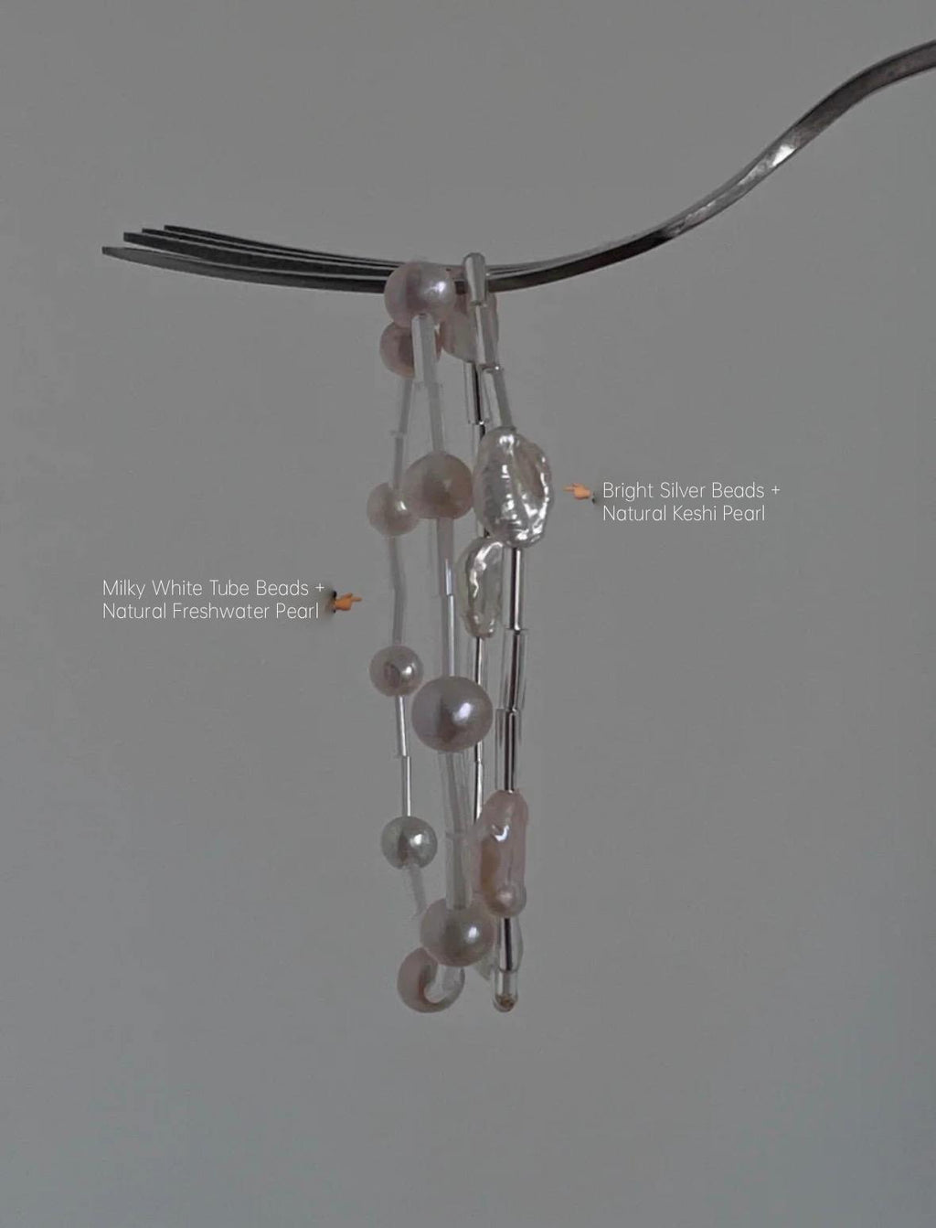 Handmade Pearl Stacked Beaded Bracelet,Milky White Tube Beads + Natural Freshwater Pearl,Lumivault.
