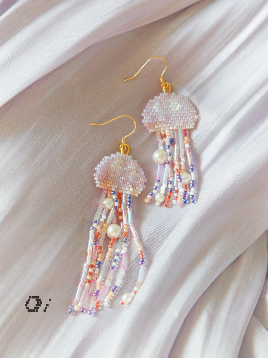 Jellyfish MIYUKI Beaded Earrings,Clips / Pink,Lumivault.