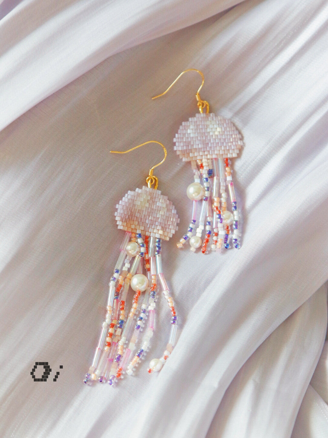 Jellyfish MIYUKI Beaded Earrings,Clips / Pink,Lumivault.
