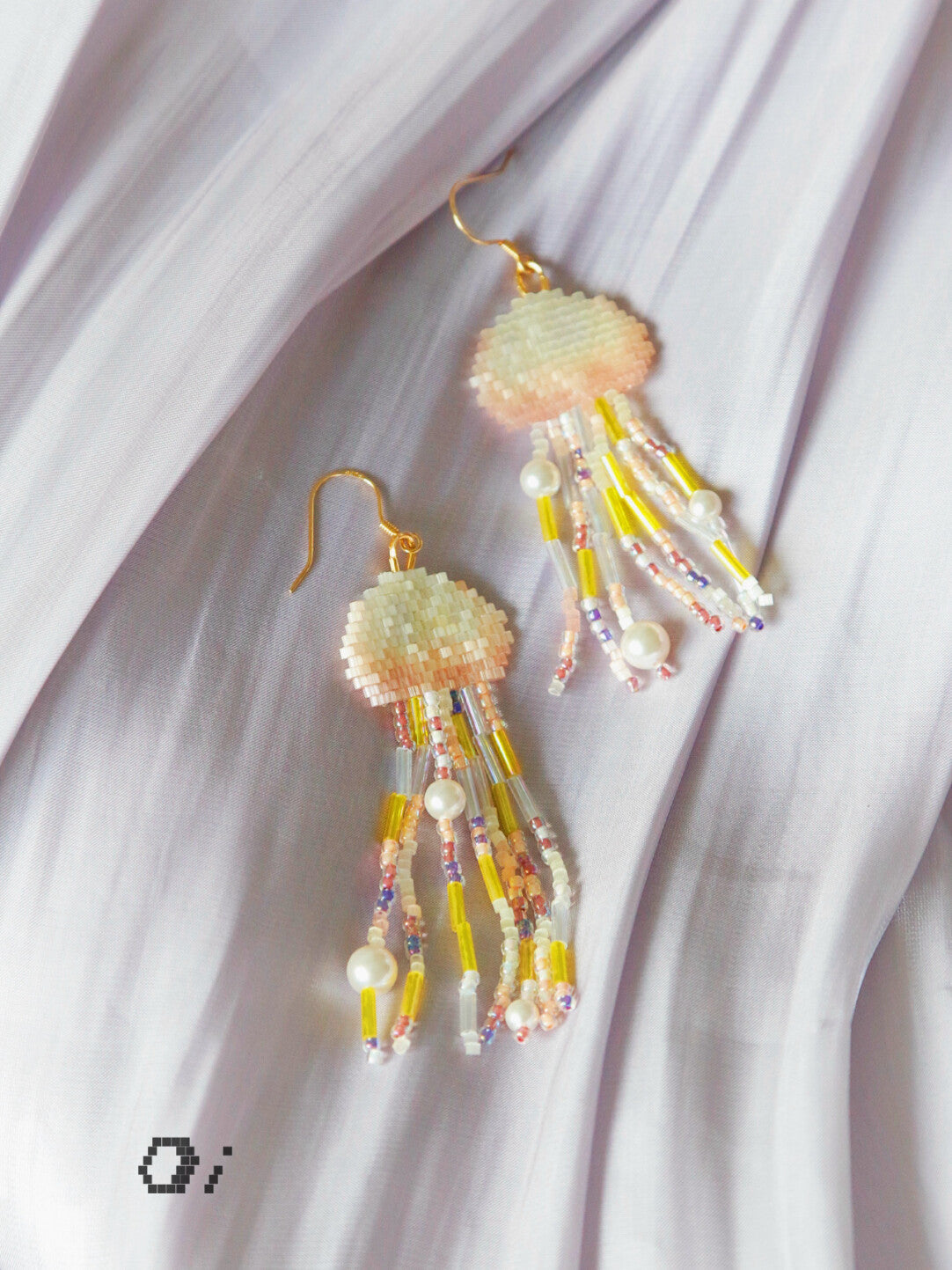Jellyfish MIYUKI Beaded Earrings,Clips / Yellow,Lumivault.