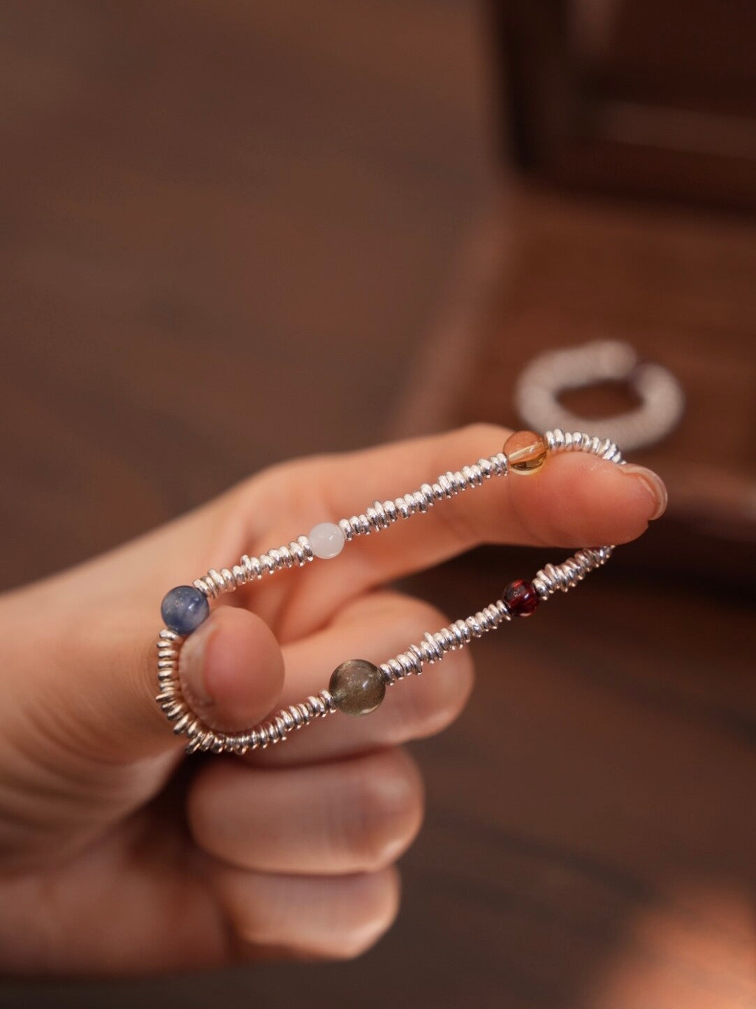 Chiang Mai Garnet Kyanite Beaded Bracelet,Lumivault.