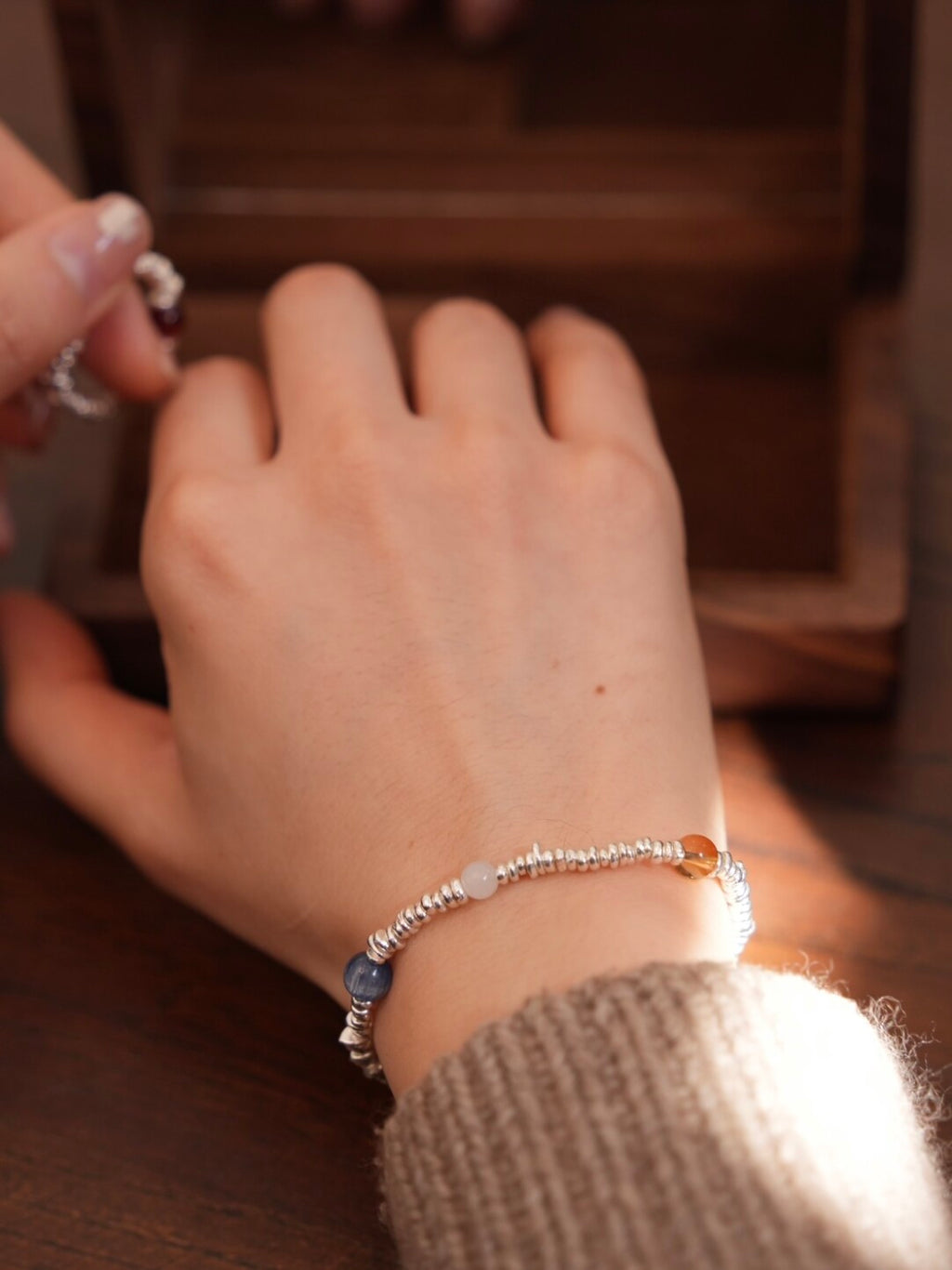 Chiang Mai Garnet Kyanite Beaded Bracelet,Lumivault.