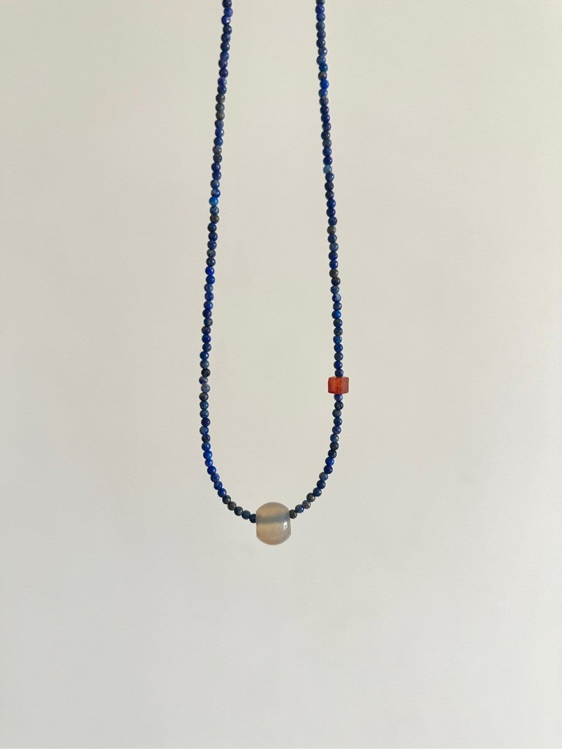 Lapis Lazuli Grey Agate Beaded Necklace,Lumivault.