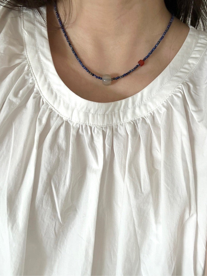 Lapis Lazuli Grey Agate Beaded Necklace,Lumivault.