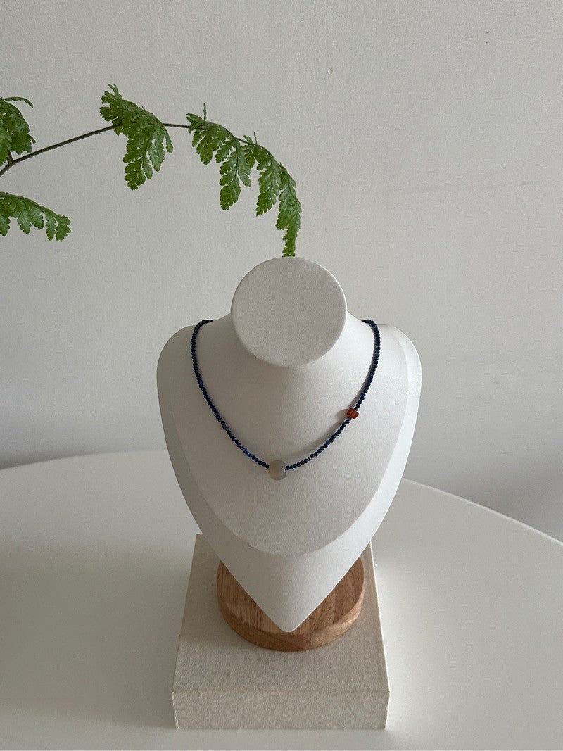 Lapis Lazuli Grey Agate Beaded Necklace,Lumivault.